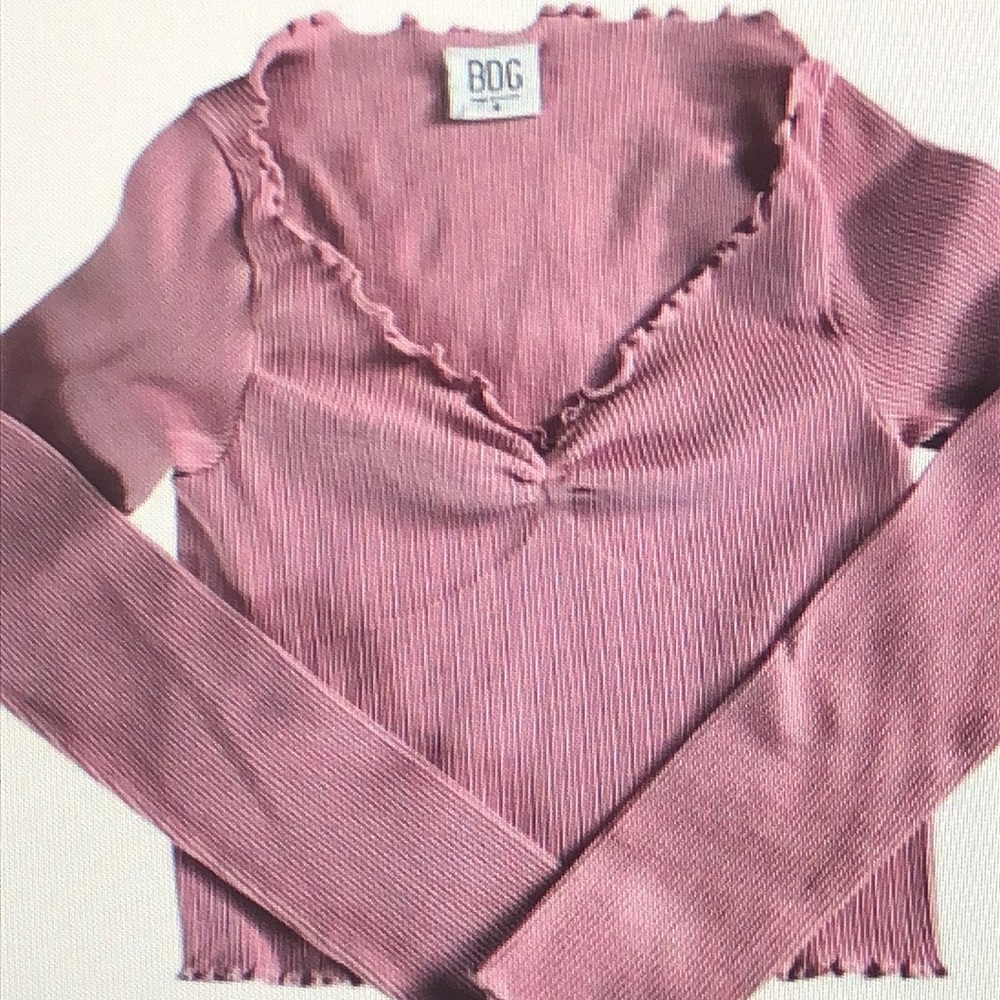 BDG Urban Outfitters Mauve Ribbed V-Neck long sleeve Top size S